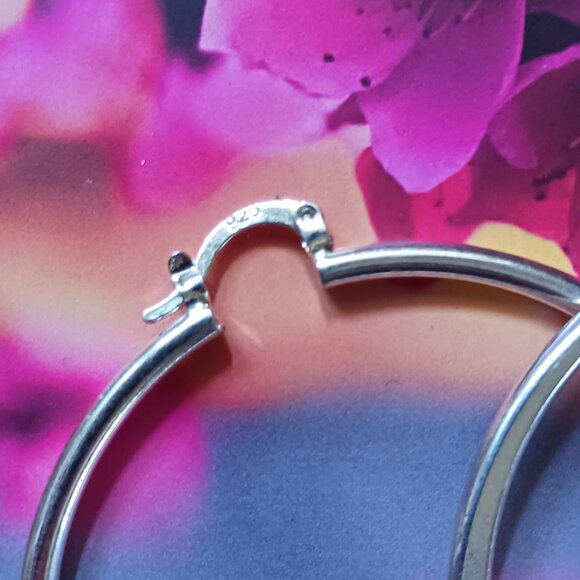 Shiny Sterling Silver Hoop Earrings 2" - Picture 3 of 3